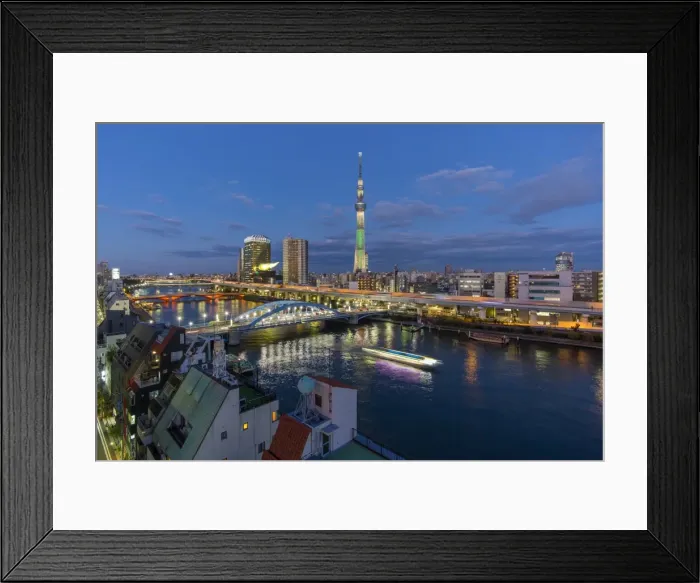 Framed Print : City skyline and Skytree on the Sumida River, Tokyo, Japan, Asia Framed Print : City skyline and Skytree on the Sumida River, Tokyo, Japan, Asia