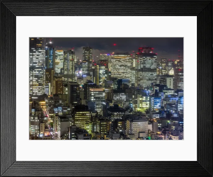 Framed Print : Downtown city buildings at night, Tokyo, Japan, Asia Framed Print : Downtown city buildings at night, Tokyo, Japan, Asia
