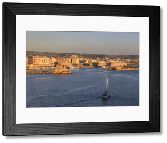Framed Print : Civitavecchia and its harbour and fortifications, the cruise ship port for Rome, from the sea Framed Print : Civitavecchia and its harbour and fortifications, the cruise ship port for Rome, from the sea