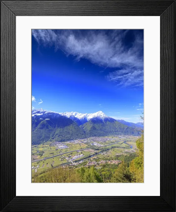 Framed Print : Snowy peaks of Rhaetian Alps in spring seen from Prati Nestrelli, Civo, province of Sondrio Framed Print : Snowy peaks of Rhaetian Alps in spring seen from Prati Nestrelli, Civo, province of Sondrio