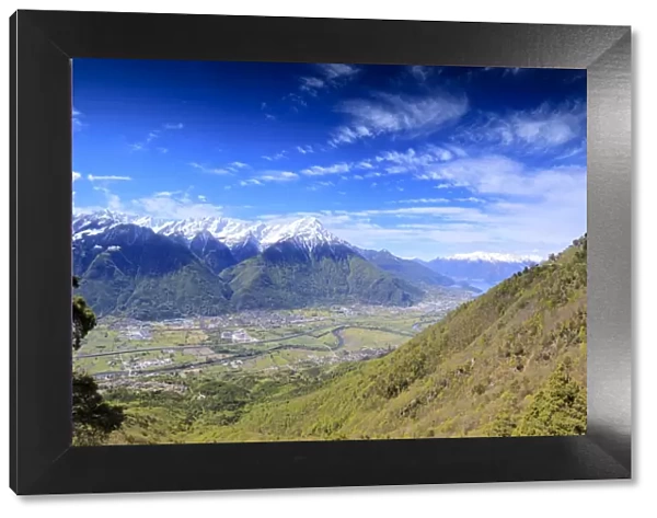 Panoramic of Rhaetian Alps in spring from Prati Nestrelli, Civo, province of Sondrio