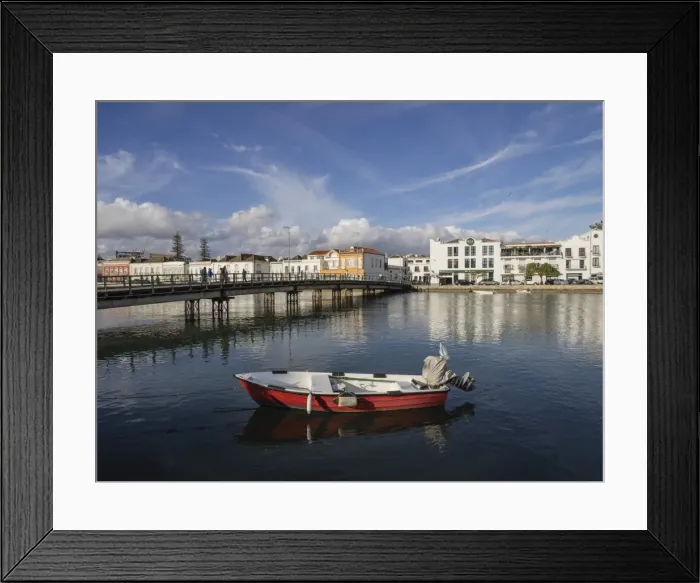 Framed Print : Boat and Pedestrian Bridge, River Gilao, Tavira, Algarve, Portugal, Europe Framed Print : Boat and Pedestrian Bridge, River Gilao, Tavira, Algarve, Portugal, Europe