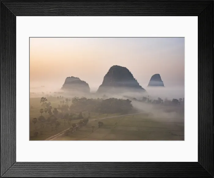 Framed Print : View from Kaw Gon Pagoda at dawn, Hpa-an, Kayin State, Myanmar (Burma), Asia Framed Print : View from Kaw Gon Pagoda at dawn, Hpa-an, Kayin State, Myanmar (Burma), Asia