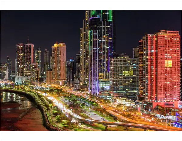 City skyline at night, Panama City, Panama, Central America