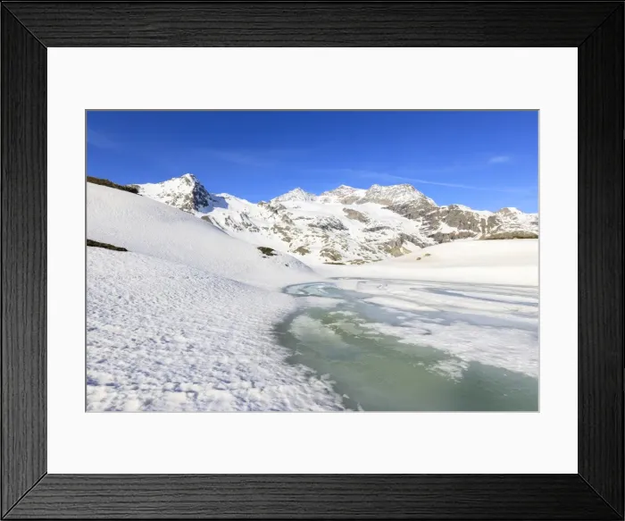 Framed Print : Spring thaw at Bernina Pass, St. Moritz, Upper Engadine, Canton of Graubunden, Switzerland Framed Print : Spring thaw at Bernina Pass, St. Moritz, Upper Engadine, Canton of Graubunden, Switzerland