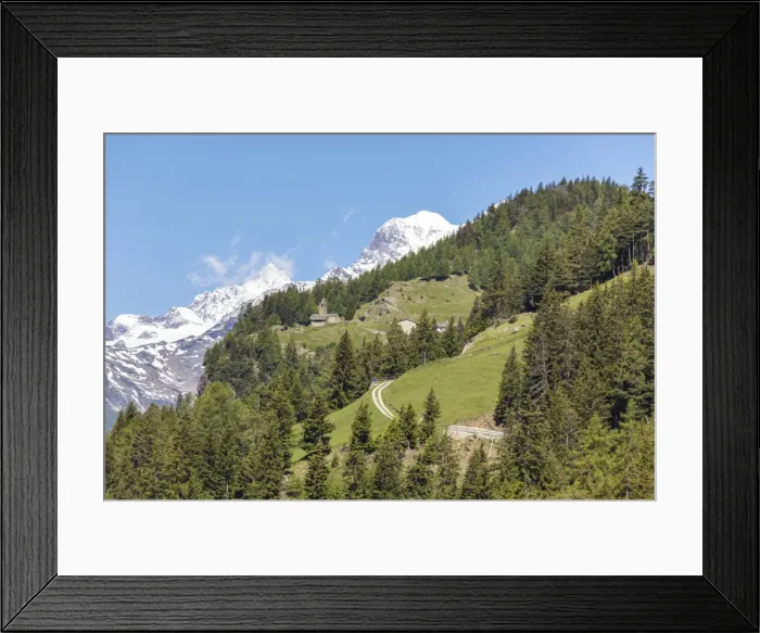 Framed Print : Green forest and snowy mountains, San Romerio Alp, Brusio, Canton of Graubunden, Poschiavo Valley Framed Print : Green forest and snowy mountains, San Romerio Alp, Brusio, Canton of Graubunden, Poschiavo Valley