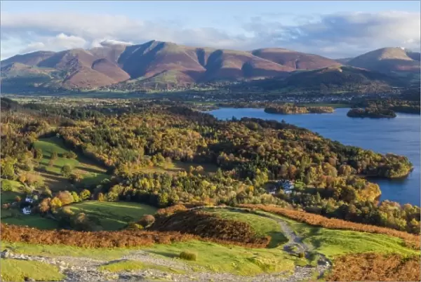 Derwent Water and Skiddaw mountains beyond, Lake District National Park, UNESCO World Heritage Site