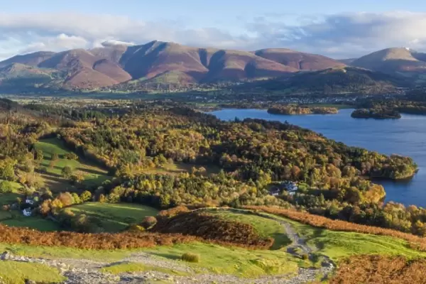 Derwent Water and Skiddaw mountains beyond, Lake District National Park, UNESCO World Heritage Site