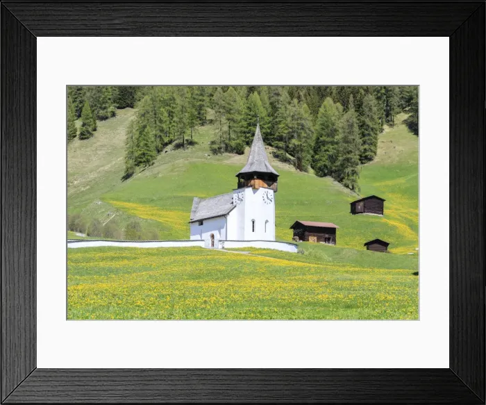 Framed Print : Alpine church and huts, Davos, Canton of Graubunden, Prettigovia Davos Region, Switzerland Framed Print : Alpine church and huts, Davos, Canton of Graubunden, Prettigovia Davos Region, Switzerland