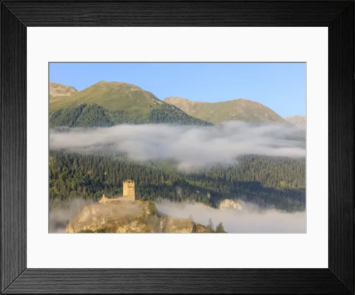 Framed Print : Tower of Steinsberg Castle framed by woods, Ardez, canton of Graub?nden, district of Inn Framed Print : Tower of Steinsberg Castle framed by woods, Ardez, canton of Graub?nden, district of Inn