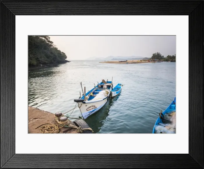 Framed Print : Fishing boats in a port at Talpona Beach, South Goa, India, Asia Framed Print : Fishing boats in a port at Talpona Beach, South Goa, India, Asia