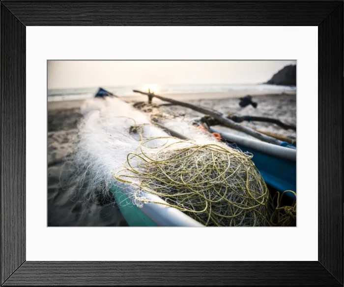Framed Print : Fishing nets at sunset, Talpona Beach, South Goa, India, Asia Framed Print : Fishing nets at sunset, Talpona Beach, South Goa, India, Asia