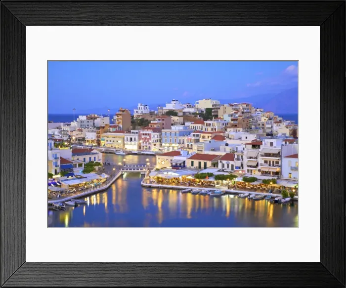Framed Print : Agios Nikolaos Harbour from an elevated angle at dusk, Agios Nikolaos, Crete, Greek Islands Framed Print : Agios Nikolaos Harbour from an elevated angle at dusk, Agios Nikolaos, Crete, Greek Islands