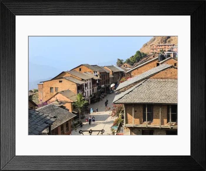 Framed Print : Shops and cafes in Bandipur main street, Tanahun district, Nepal, Asia Framed Print : Shops and cafes in Bandipur main street, Tanahun district, Nepal, Asia