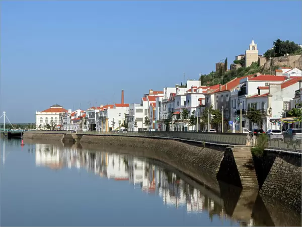 View of the town of Alcacer do Sal and the Sado river, Alentejo, Portugal, Europe