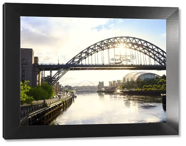 The Tyne Bridge and Sage Gateshead Arts Centre, Gateshead, Newcastle-upon-Tyne, Tyne and Wear