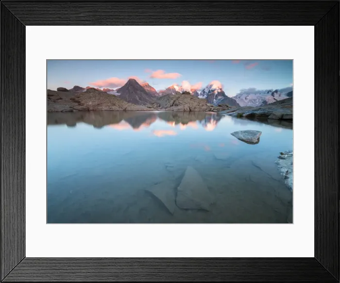 Framed Print : Pink clouds at sunset on Piz Bernina, Fuorcla Surlej, Corvatsch, Engadine, Canton of Graubunden Framed Print : Pink clouds at sunset on Piz Bernina, Fuorcla Surlej, Corvatsch, Engadine, Canton of Graubunden
