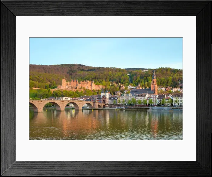 Framed Print : Alte Brucke (Old Bridge) and buildings in the Altstadt (Old Town) on the Neckar River