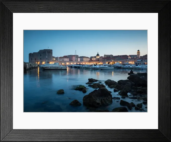 Framed Print : The lights of old town Dubrovnik and its harbour during blue hour, Dubrovnik, Croatia Framed Print : The lights of old town Dubrovnik and its harbour during blue hour, Dubrovnik, Croatia