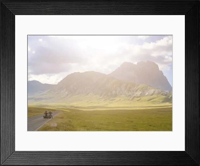 Framed Print : Bikers in plateau Campo Imperatore at sunset, Gran Sasso e Monti della Laga National Park Framed Print : Bikers in plateau Campo Imperatore at sunset, Gran Sasso e Monti della Laga National Park