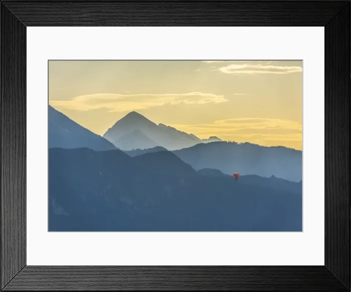 Framed Print : Balloon at sunrise, Bled, Slovenia, Europe Framed Print : Balloon at sunrise, Bled, Slovenia, Europe