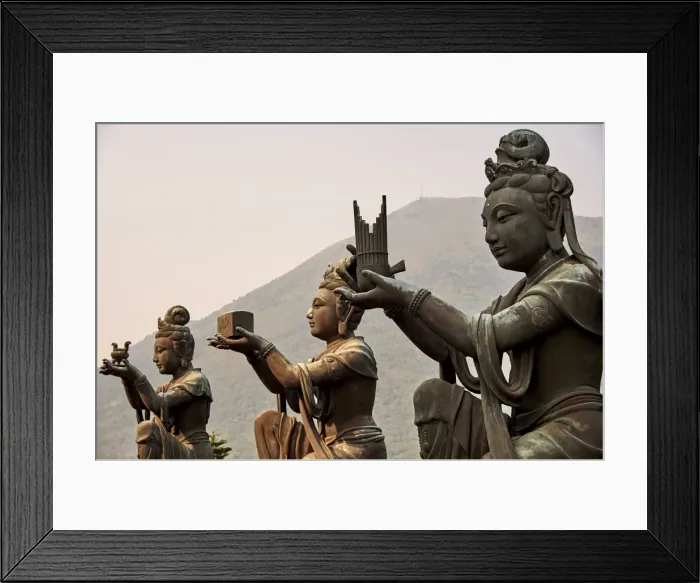 Framed Print : Supporting figures make offerings to Big Buddha, Po Lin Monastery, Ngong Ping, Lantau Island Framed Print : Supporting figures make offerings to Big Buddha, Po Lin Monastery, Ngong Ping, Lantau Island