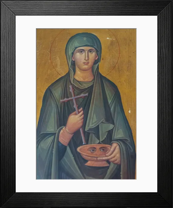 Framed Print : Portrait of St. Lucy, lived 283-304 AD, interior of Agios Georgios Church, Heronissos Framed Print : Portrait of St. Lucy, lived 283-304 AD, interior of Agios Georgios Church, Heronissos