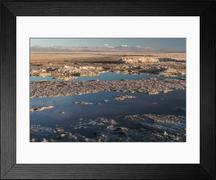 Framed Print : Salt residue piled up by Laguna Chaxa, Atacama Salt Flats, with snow-capped volcanoes Framed Print : Salt residue piled up by Laguna Chaxa, Atacama Salt Flats, with snow-capped volcanoes