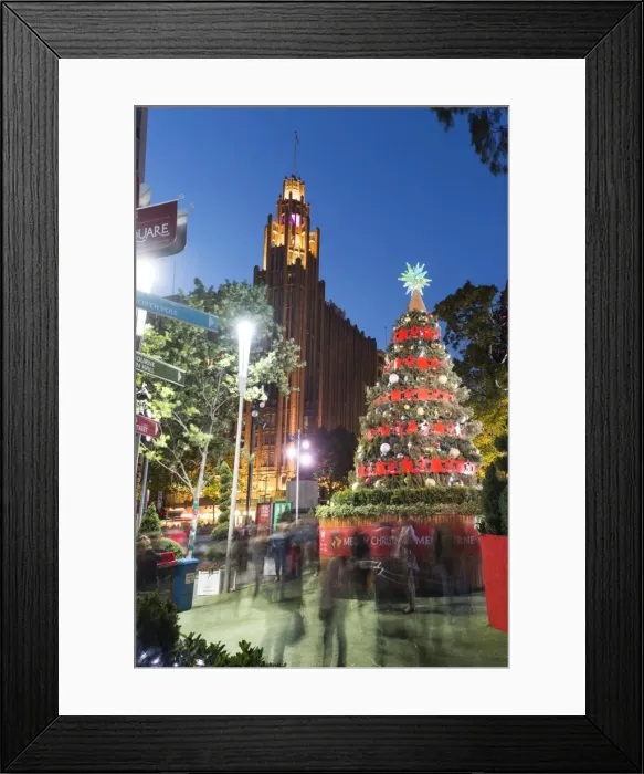 Framed Print : Christmas tree and decorations with Manchester Unity Building at City Square, Melbourne
