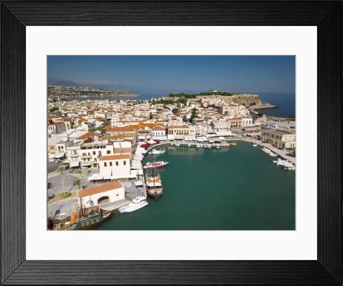 Framed Print : Aerial view of Rethymno old town, Venetian Harbour and fortress, Crete Island, Greek Islands Framed Print : Aerial view of Rethymno old town, Venetian Harbour and fortress, Crete Island, Greek Islands