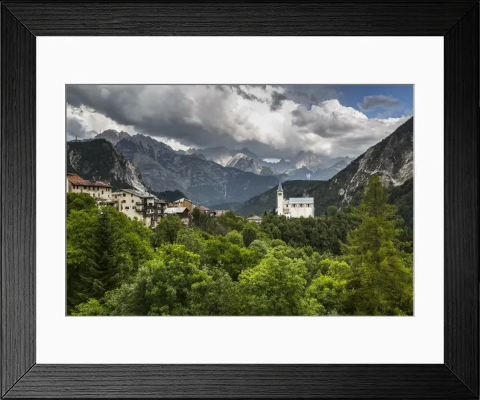 Framed Print : Church and background mountains, Valle di Cadore, Province of Veneto, Dolomites, Italy Framed Print : Church and background mountains, Valle di Cadore, Province of Veneto, Dolomites, Italy