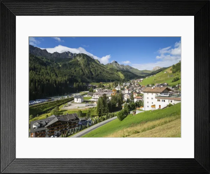 Framed Print : Arabba Village and surrounding mountains, Arabba, Belluno Province, Trento, Dolomites Framed Print : Arabba Village and surrounding mountains, Arabba, Belluno Province, Trento, Dolomites