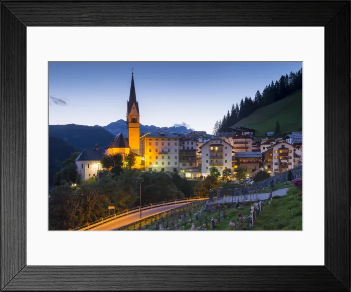 Framed Print : Church and village of Pieve Di Livinallongo at dusk, Province of Belluno, Dolomites Framed Print : Church and village of Pieve Di Livinallongo at dusk, Province of Belluno, Dolomites