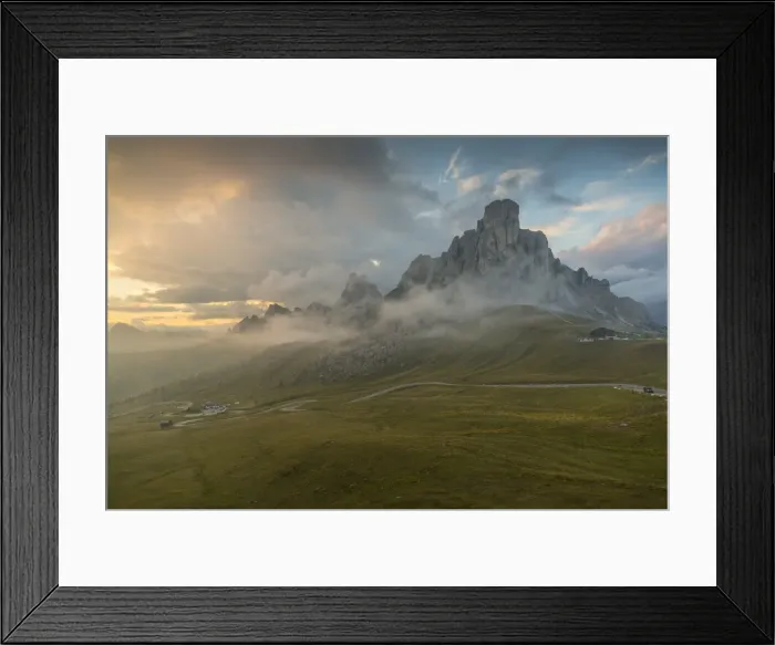 Framed Print : View of landscape and winding road from Marmolada Pass at sunset, South Tyrol, Italian Dolomites Framed Print : View of landscape and winding road from Marmolada Pass at sunset, South Tyrol, Italian Dolomites