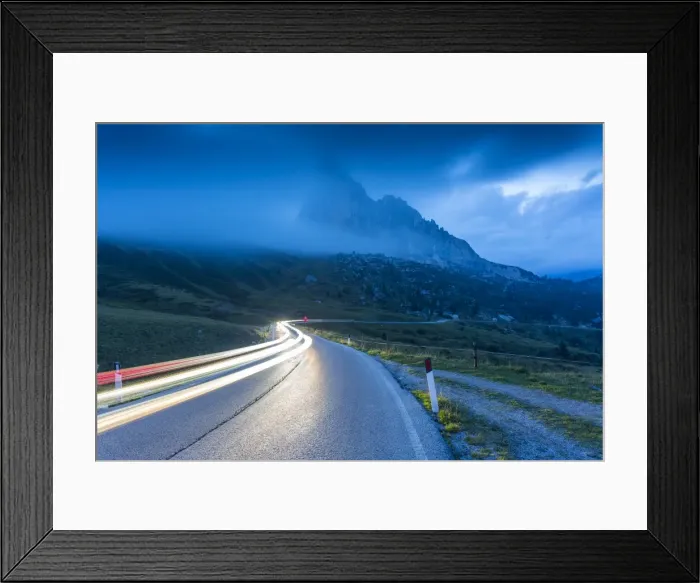 Framed Print : Traffic trail lights on Sella Pass, Province of Bolzano, South Tyrol, Italian Dolomites Framed Print : Traffic trail lights on Sella Pass, Province of Bolzano, South Tyrol, Italian Dolomites