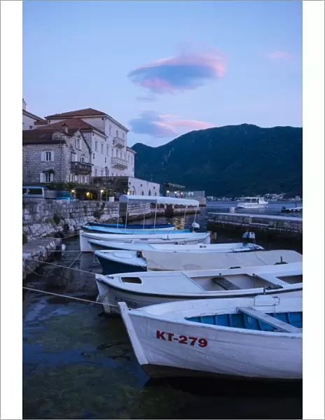 Perast at twilight, Bay of Kotor, Montenegro, Europe