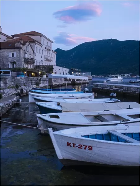 Perast at twilight, Bay of Kotor, Montenegro, Europe