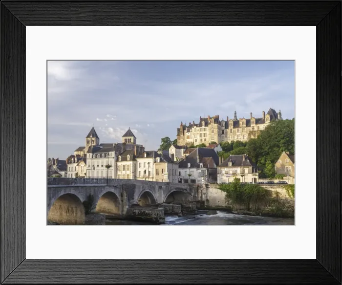 Framed Print : The village of Saint Aignan reflecting in the River Cher, Loir et Cher, Centre, France Framed Print : The village of Saint Aignan reflecting in the River Cher, Loir et Cher, Centre, France