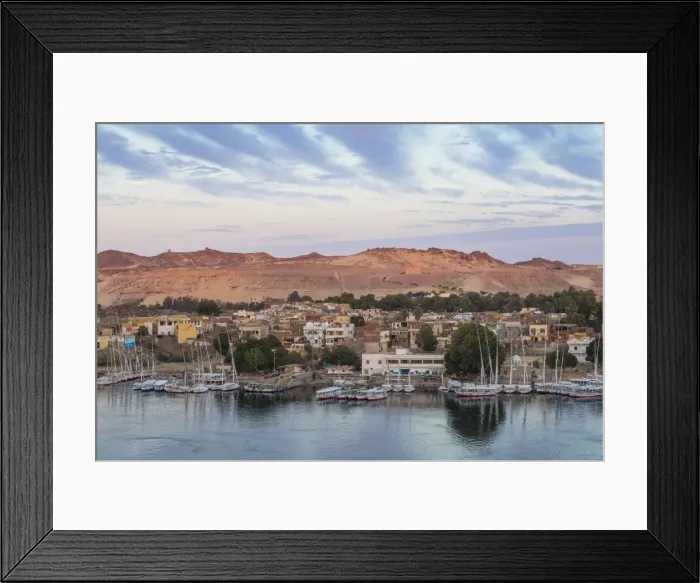 Framed Print : View of The River Nile and Nubian village on Elephantine Island, Aswan, Upper Egypt Framed Print : View of The River Nile and Nubian village on Elephantine Island, Aswan, Upper Egypt