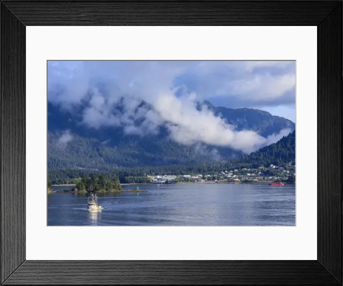 Framed Print : Fishing boat, clearing morning mists, Sitka Sound, Sitka, Northern Panhandle, Southeast Alaska Framed Print : Fishing boat, clearing morning mists, Sitka Sound, Sitka, Northern Panhandle, Southeast Alaska