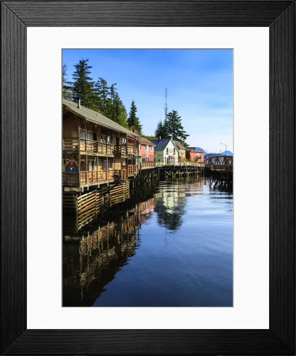 Framed Print : Creek Street, Ketchikan Creek boardwalk, historic red-light district, beautiful sunny Framed Print : Creek Street, Ketchikan Creek boardwalk, historic red-light district, beautiful sunny