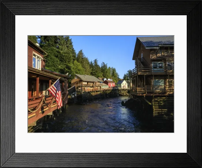Framed Print : Creek Street, Ketchikan Creek boardwalk, historic red-light district, beautiful sunny Framed Print : Creek Street, Ketchikan Creek boardwalk, historic red-light district, beautiful sunny