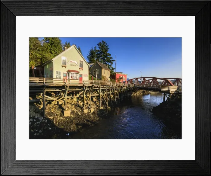 Framed Print : Creek Street, Ketchikan Creek boardwalk, historic red-light district, beautiful sunny Framed Print : Creek Street, Ketchikan Creek boardwalk, historic red-light district, beautiful sunny