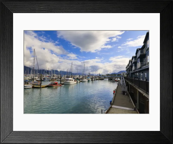 Framed Print : Small Boat Harbour, hotel, small boats and mountains, Seward, Resurrection Bay, Kenai Peninsula Framed Print : Small Boat Harbour, hotel, small boats and mountains, Seward, Resurrection Bay, Kenai Peninsula