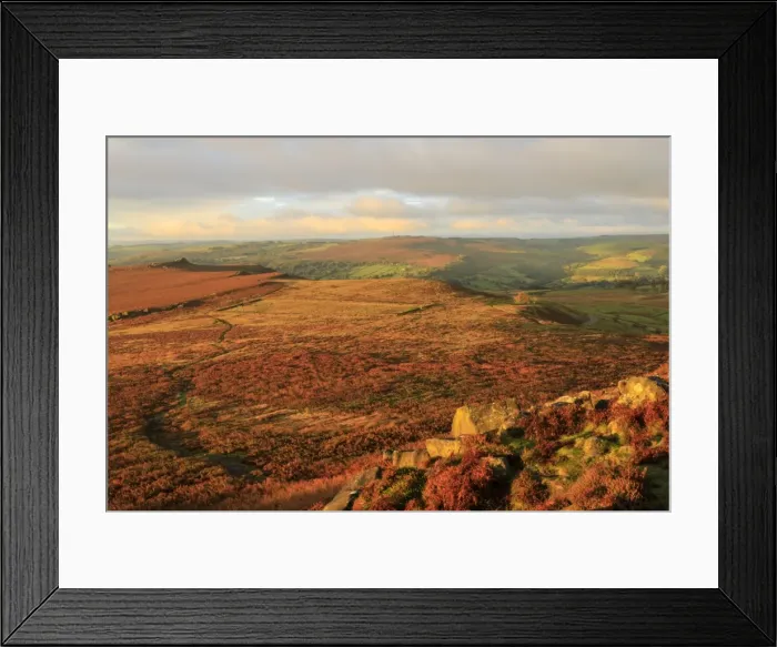 Framed Print : Hathersage Moor from Higger Tor, sunrise in autumn, Peak District National Park, Derbyshire Framed Print : Hathersage Moor from Higger Tor, sunrise in autumn, Peak District National Park, Derbyshire