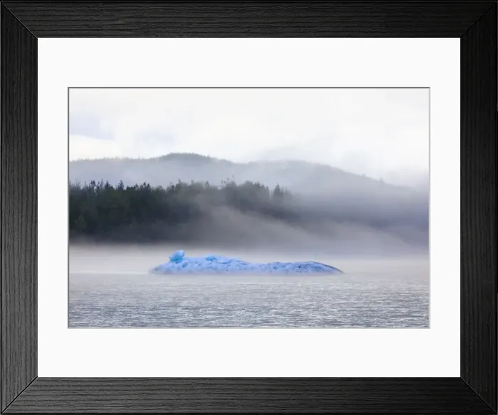 Framed Print : Bright blue iceberg from Mendenhall Glacier, surrounded by mist on Mendenhall Lake Framed Print : Bright blue iceberg from Mendenhall Glacier, surrounded by mist on Mendenhall Lake