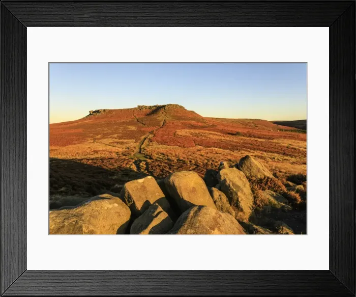 Framed Print : Higger Tor, autumn sunrise, Hathersage Moor, from Carl Wark Hill Fort, Peak District National Park Framed Print : Higger Tor, autumn sunrise, Hathersage Moor, from Carl Wark Hill Fort, Peak District National Park