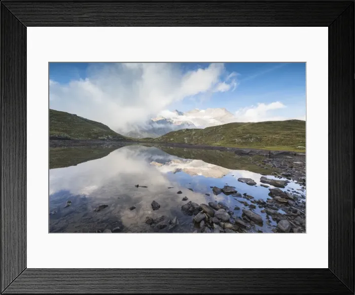 Framed Print : Piz Arlas, Cambrena, Caral reflected in lake, Bernina Pass, Poschiavo Valley, Engadine Framed Print : Piz Arlas, Cambrena, Caral reflected in lake, Bernina Pass, Poschiavo Valley, Engadine