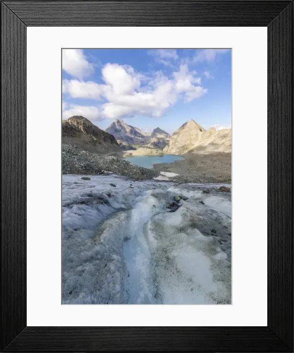 Framed Print : Glacier at the foot of Lej Lagrev, Silvaplana, Engadine, Canton of Graubunden, Switzerland Framed Print : Glacier at the foot of Lej Lagrev, Silvaplana, Engadine, Canton of Graubunden, Switzerland