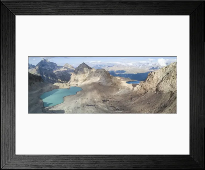 Framed Print : Panoramic of Lej Lagrev seen from drone, Silvaplana, Engadine, Canton of Graubunden Framed Print : Panoramic of Lej Lagrev seen from drone, Silvaplana, Engadine, Canton of Graubunden